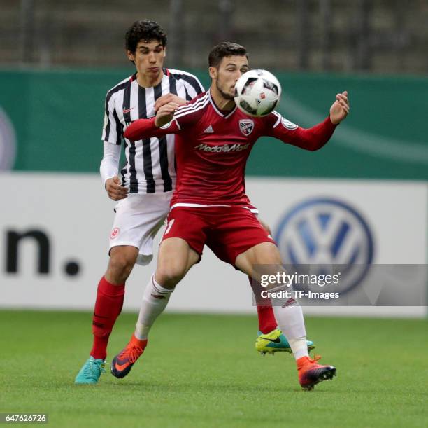 Jesús Vallejo of Frankfurt , Dario Lezgano of Ingolstadt battle for the ball during the Bundesliga match between TSG 1899 Hoffenheim and Hertha BSC...