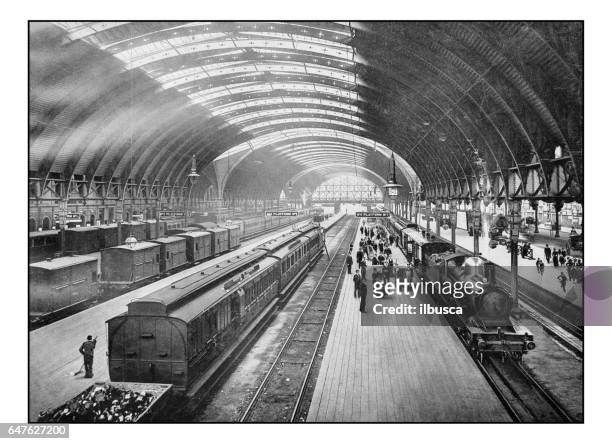 antique london's photographs: paddington station - railroad station stock illustrations