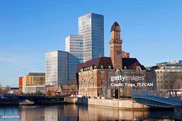 downtown malmo with old and modern buildings - malmo sweden stock pictures, royalty-free photos & images