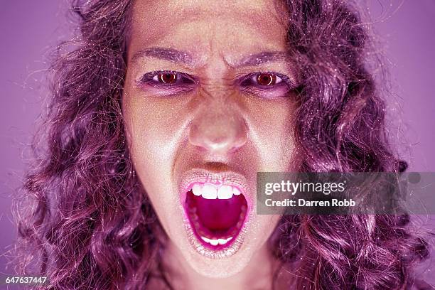 futuristic woman painted gold, screaming - hostiles stock pictures, royalty-free photos & images