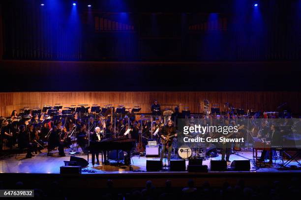 Procol Harum performs on stage at the 50th Anniversary of ' A Whiter Shade Of Pale' with The Senbla Orchestra and The English Chamber Choir at The...