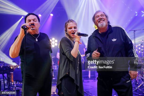 Singer Bobby Kimball , singer Julia Mandoki and canadian musician, singer and songwriter David Clayton-Thomas perform at the last rehearsal for the...