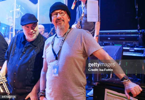 Jazz musician Randy Brecker and british singer, guitar player and composer Chris Thompson during the last rehearsal for the concert 'Man Doki...