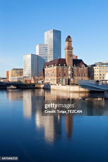 downtown malmo with old and modern buildings - malmo building stock pictures, royalty-free photos & images