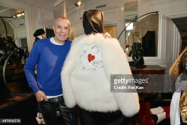 Jean Claude Jitrois poses with his work during the Jean Claude Jitrois: Exhibition as part of the Paris Fashion Week Womenswear Fall/Winter 2017/2018...
