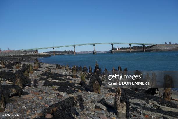 Cars cross over the International Bridge between Lubec, Maine and Campobello Island, Canada March 3 in the US/Canada border town of Lubec, Maine....