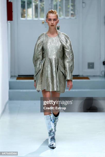 Model walks the runway during the Anne Sofie Madsen show as part of the Paris Fashion Week Womenswear Fall/Winter 2017/2018 on March 1, 2017 in...