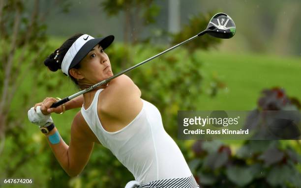Michelle Wie of the USA on the 6th tee during the third round of HSBC Women's Champions on the Tanjong course at Sentosa Golf Club on March 4, 2017...