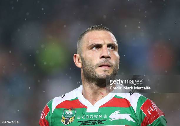 Robbie Farah of the Rabbitohs walks from the field after defeat in the round one NRL match between the South Sydney Rabbitohs and the Wests Tigers at...