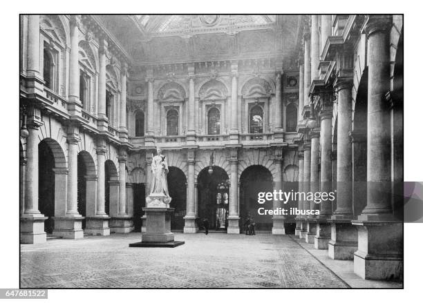 antique london's photographs: interior of the royal exchange - finance and economy photos stock illustrations