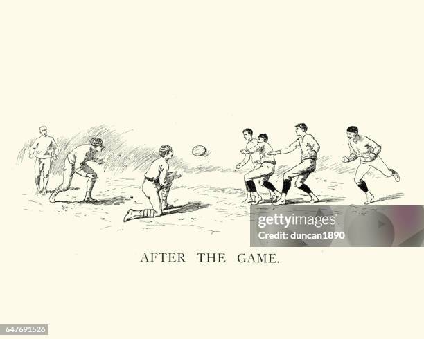 victorian game of rugby - rugby field stock illustrations