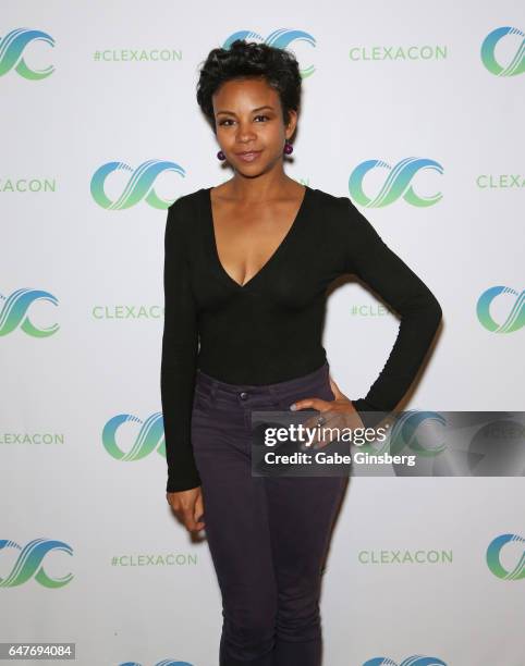 Actress Aasha Davis attends the ClexaCon 2017 convention at Bally's Las Vegas on March 3, 2017 in Las Vegas, Nevada.