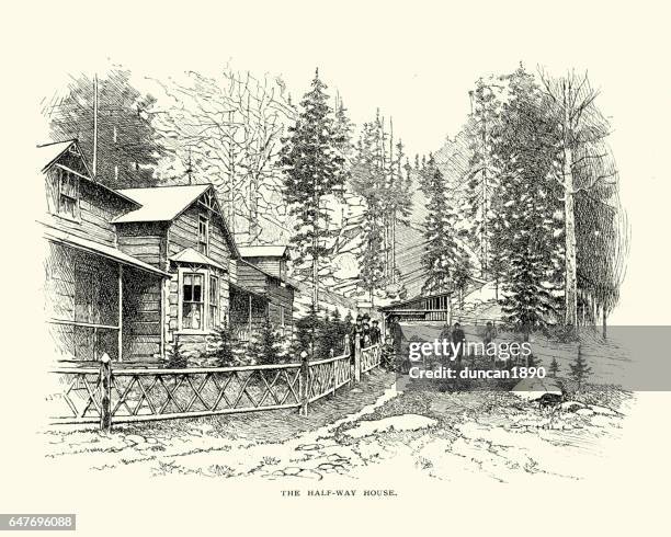 half way house at pikes peak, colorado, 19th century - pikes peak stock illustrations