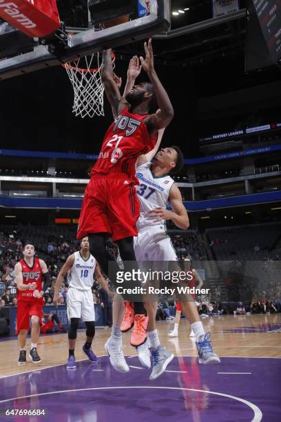 Leslie of the Raptors 905 dunks against the Reno Bighorns during the game on March 3, 2017 at Golden 1 Center in Sacramento, California. NOTE TO...