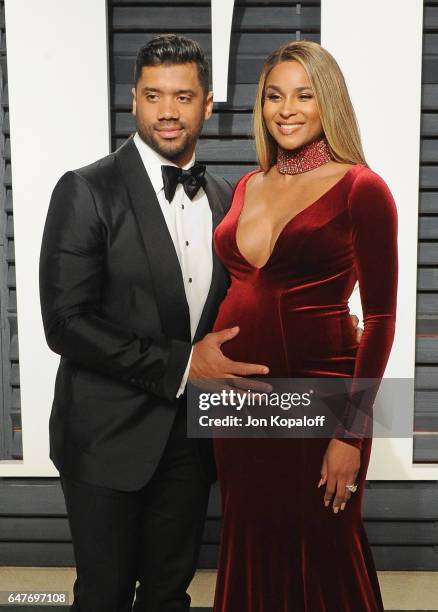 Professional football player Russell Wilson and singer Ciara arrive at the 2017 Vanity Fair Oscar Party Hosted By Graydon Carter at Wallis Annenberg...