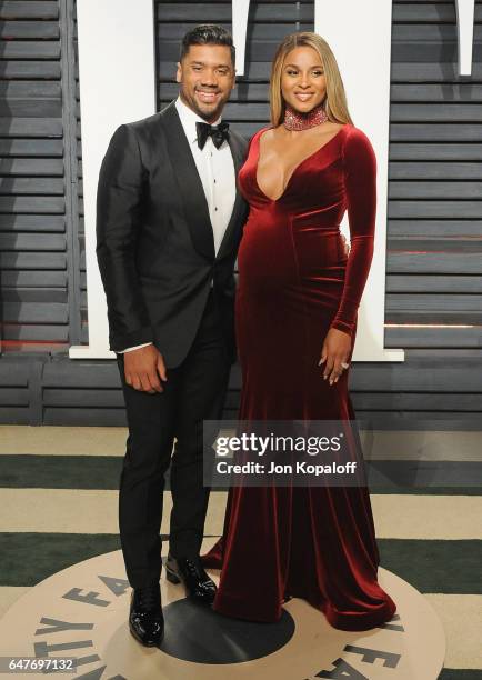 Professional football player Russell Wilson and singer Ciara arrive at the 2017 Vanity Fair Oscar Party Hosted By Graydon Carter at Wallis Annenberg...