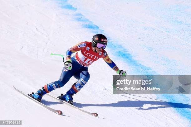 Stacey Cook of the United States skis the course during the Audi FIS Ski World Cup 2017 Ladies' Downhill at the Jeongseon Alpine Centre on March 4,...