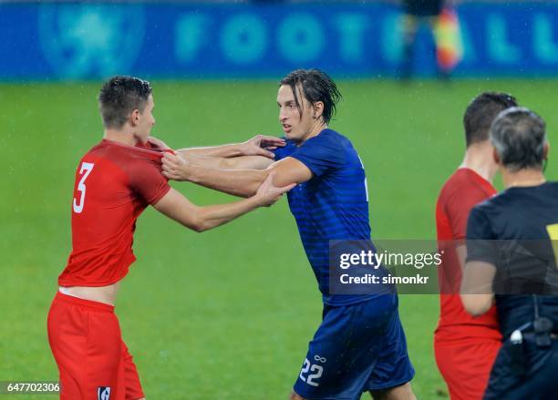 soccer players arguing - face off sports play stock pictures, royalty-free photos & images