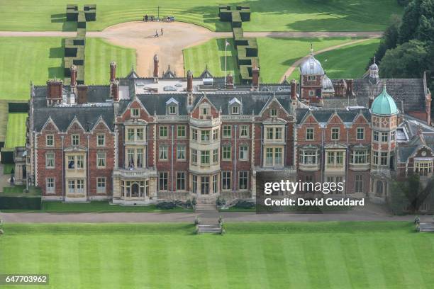 Aerial view of Queen Elizabeth II's Country residence, Sandringham Hall on October 3, 2006 in Sandringham, England. This Jacobean Country house is...