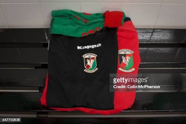 Socks and shorts in the home dressing room at The Oval, Belfast, pictured before Glentoran hosted city-rivals Cliftonville in an NIFL Premiership...