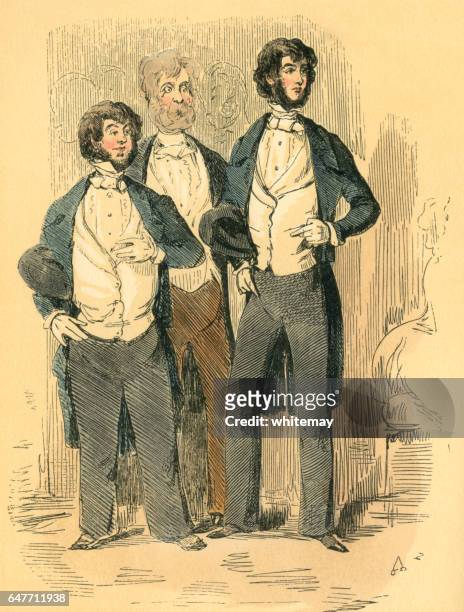 hairy and tall or fat victorian gentlemen - fat hairy men stock illustrations