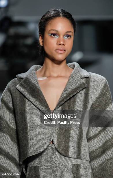 Model walks runway for Son Jung Wan Fall/Winter 2017 collection runway show during New York Fashion Week at Skylight Clarkson Sq., Manhattan.