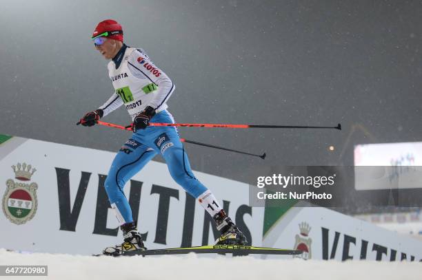 Pawel Slowiok of Poland competes in the Men's Nordic Combined HS130 Ski Jumping / 2 x 7.5km Team Sprint Cross Country during the FIS Nordic World Ski...