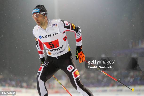Wilhelm Denifl of Austria competes in the Men's Nordic Combined HS130 Ski Jumping / 2 x 7.5km Team Sprint Cross Country during the FIS Nordic World...