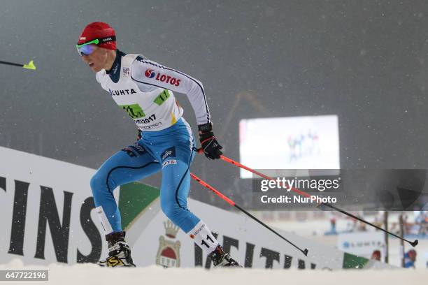 Pawel Slowiok of Poland competes in the Men's Nordic Combined HS130 Ski Jumping / 2 x 7.5km Team Sprint Cross Country during the FIS Nordic World Ski...