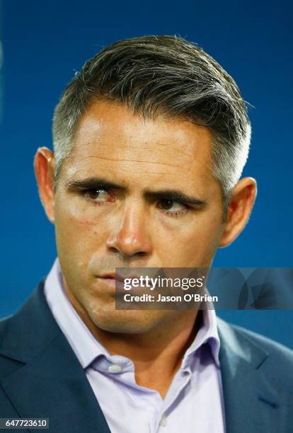 Fox sports commentator Corey Parker during the round one NRL match between the Gold Coast Titans and the Sydney Roosters at Cbus Super Stadium on...