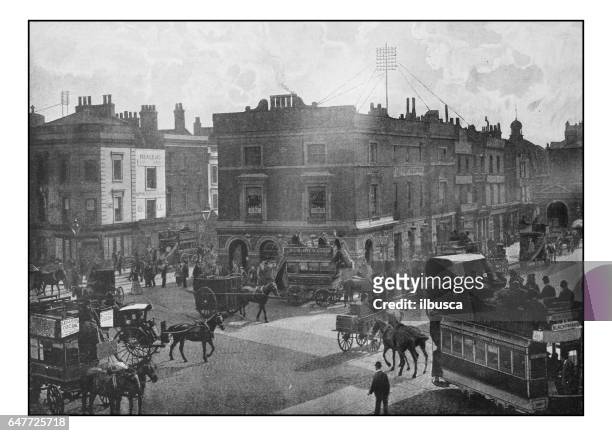 stockillustraties, clipart, cartoons en iconen met antieke londense foto's: walworth road - 1900 london