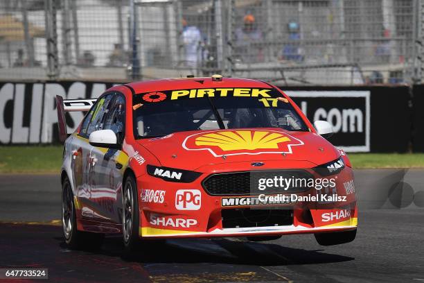 Scott McLaughlin drives the Shell V-Power Racing Team Ford Falcon FGX during race 1 for the Clipsal 500, which is part of the Supercars Championship...