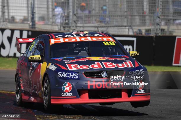 Jamie Whincup drives the Red Bull Holden Racing Team Holden Commodore VF during race 1 for the Clipsal 500, which is part of the Supercars...