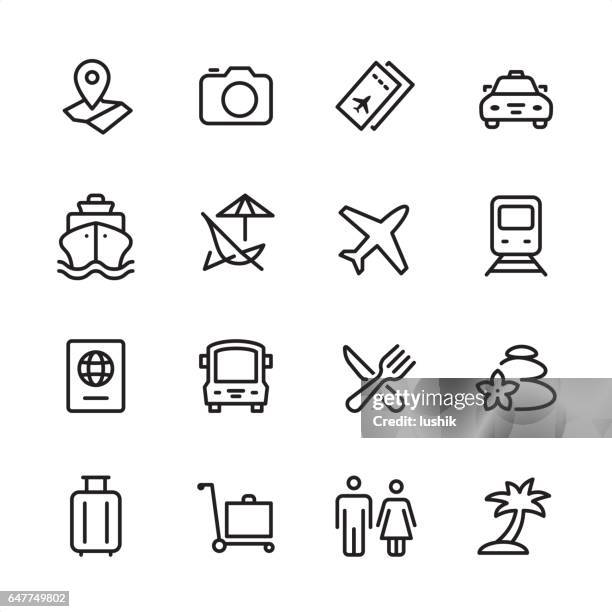 ilustrações de stock, clip art, desenhos animados e ícones de travel - outline icon set - cadeira de recosto