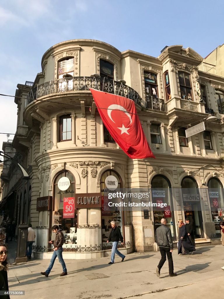 Turkish people walking in the Istiklal Street