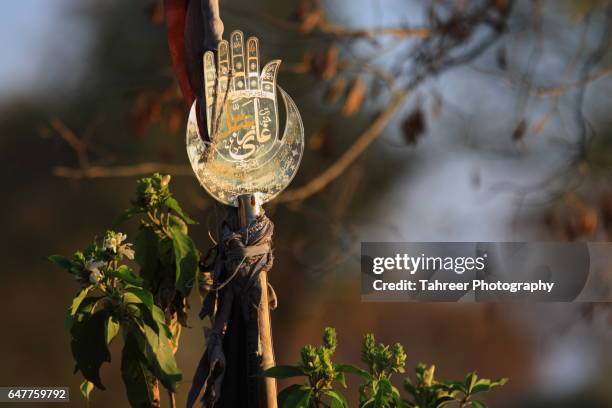 panja as a sign of shia islam - muharram fotografías e imágenes de stock