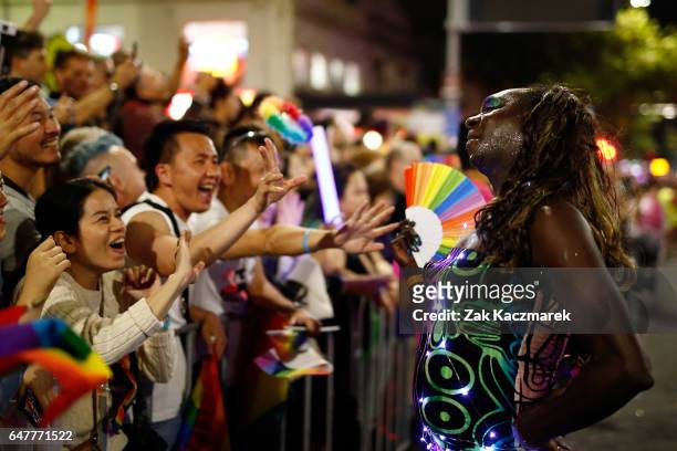 Members of the Tiwi Islands transgender community attend the Sydney Gay and Lesbian Mardi Gras parade on March 4, 2017 in Sydney, Australia. After a...