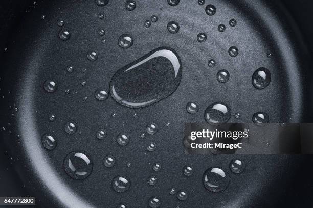 water drops on a pan - polytetrafluoroethylene stock pictures, royalty-free photos & images