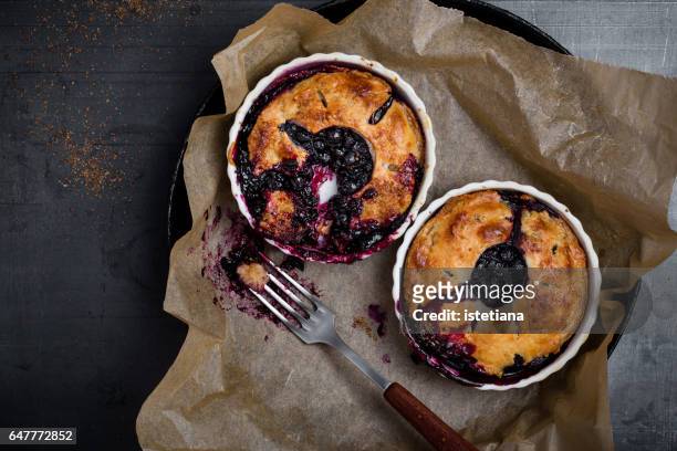 homemade summer blueberry mini pie - baking dish stock pictures, royalty-free photos & images