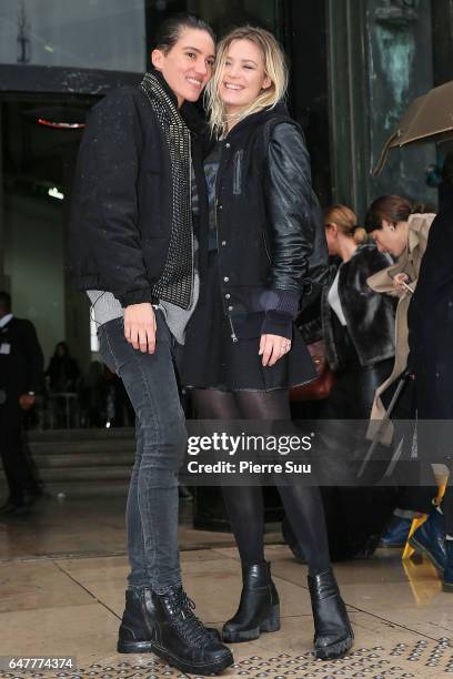 Tamy Glauser and Dominique Rinderknecht arrive at the Mugler show as part of the Paris Fashion Week Womenswear Fall/Winter 2017/2018 on March 4, 2017...