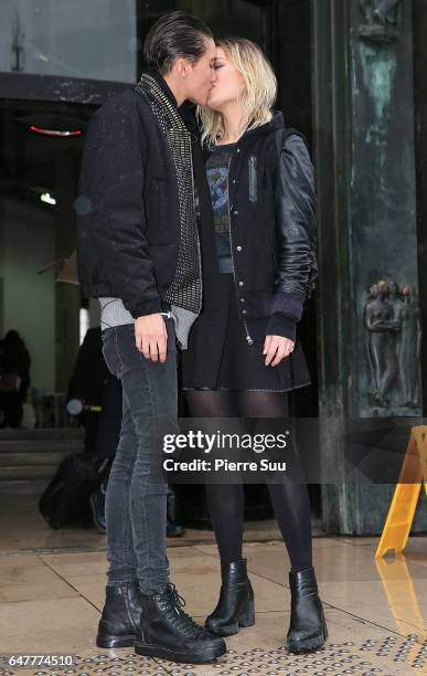 Tamy Glauser and Dominique Rinderknecht arrive at the Mugler show as part of the Paris Fashion Week Womenswear Fall/Winter 2017/2018 on March 4, 2017...