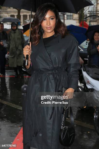 Majda Sakho arrives at the Mugler show as part of the Paris Fashion Week Womenswear Fall/Winter 2017/2018 on March 4, 2017 in Paris, France.