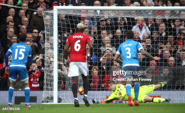 Artur Boruc of AFC Bournemouth saves Zlatan Ibrahimovic of Manchester United penalty during the Premier League match between Manchester United and...