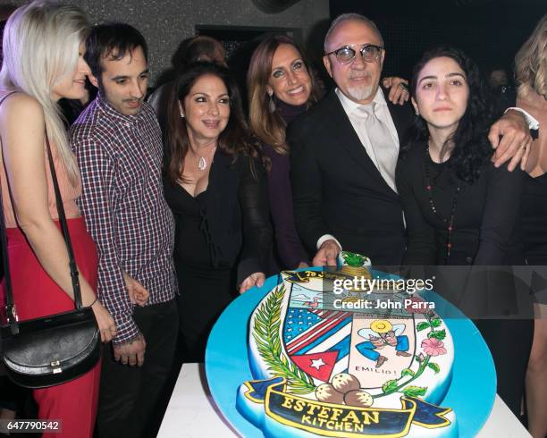 Lara Coppola, Nayib Estefan, Lili Estefan, Emilio Estefan, Gloria Estefan and Emily Estefan celebrate Emilio's birthday during grand opening of the...