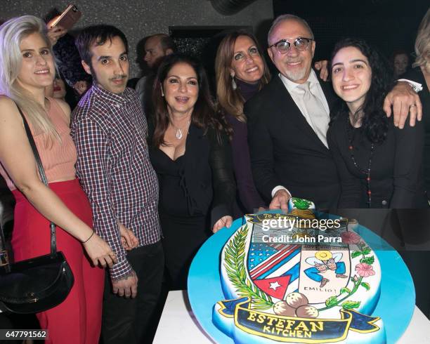 Lara Coppola, Nayib Estefan, Lili Estefan, Emilio Estefan, Gloria Estefan and Emily Estefan celebrate Emilio's birthday during grand opening of the...