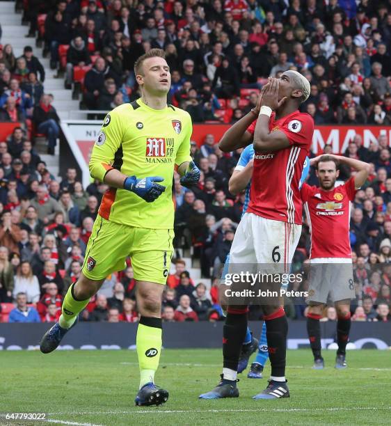 Paul Pogba of Manchester United reacts to a missed chance during the Premier League match between Manchester United and AFC Bournemouth at Old...