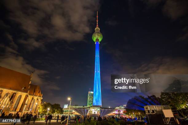 berlin tv-tower in special illumination (berlin/ germany) - projection mapping stock-fotos und bilder