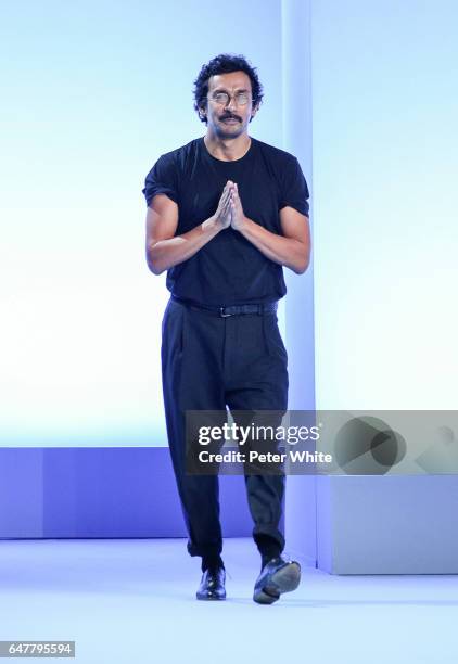 Designer Haider Ackermann is seen on the runway during the Haider Ackermann show as part of the Paris Fashion Week Womenswear Fall/Winter 2017/2018...
