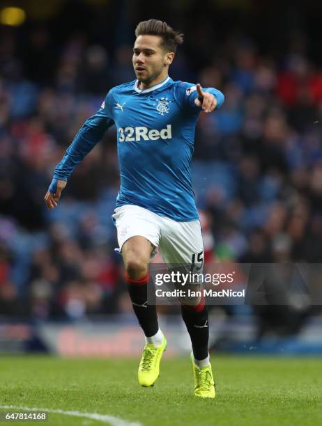 Harry Forrester of Rangers is seen during the Scottish Cup Quarter final match between Rangers and Hamilton Academical at Ibrox Stadium on March 4,...