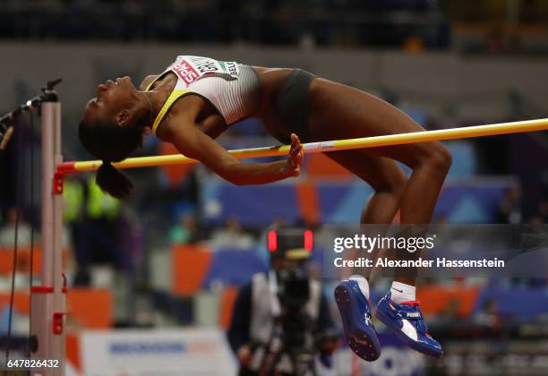 Jossie Graumann of Germany competes in the Women's High Jump final on day two of the 2017 European Athletics Indoor Championships at the Kombank...